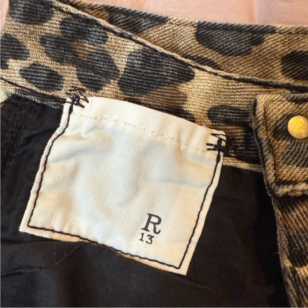 R13 Brown Leopard-Print Distressed Midi Skirt - Picture 9 of 12